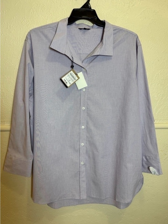 Massimo Dutti Tops - Massimo Dutti Womens Light Purple Striped Button Down Shirt Size M-L 3/4 sleeve